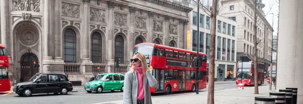 london bus and woman